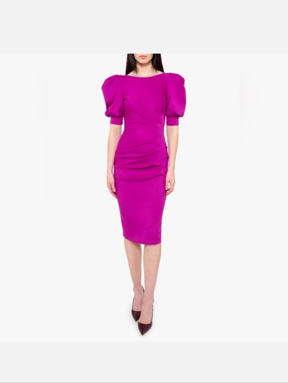 Black Halo Zella Fuchsia Puff-Sleeve Sheath Dress